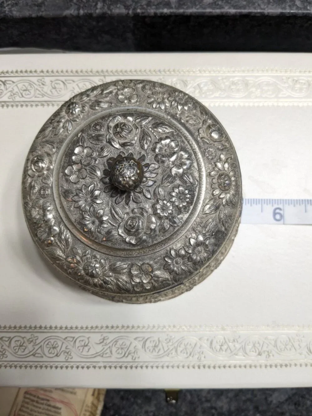 Antique Pewter Repousse Salt Cellar Box 5
